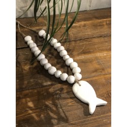 Collier faïence brut poisson ( blanc )